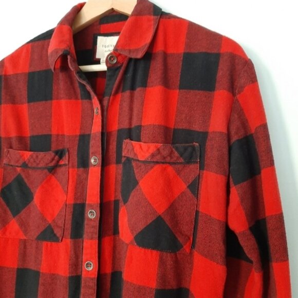 FOREVER 21 Classic Flannel Buffalo Check Plaid Button Down Shirt Red Black Sz S - Picture 5 of 13